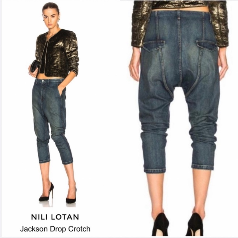 Nili Lotan Jackson drop crotch cropped denim jeans size 25